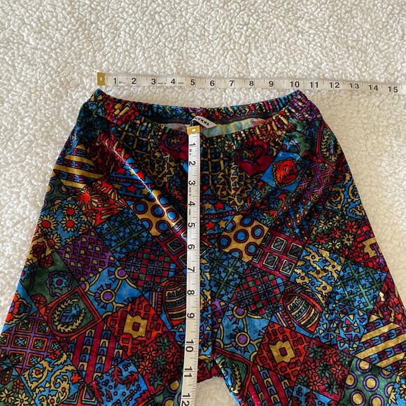 Vintage Ymaginer Patchwork Red Velvet Leggings Made in France 90s Trippy Print - Picture 3 of 12